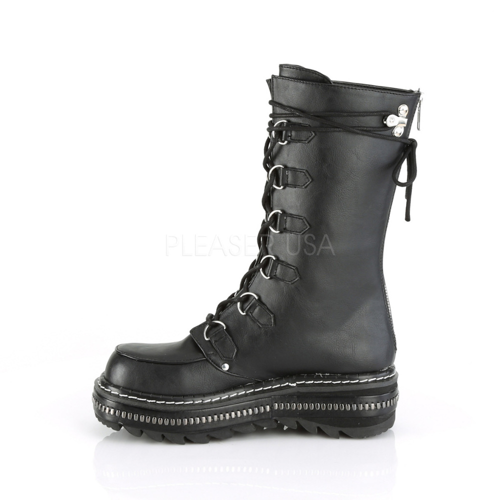 Gothic Zipper Platform Punk Lace Up Mid Calf Boots - Picture 3 of 13